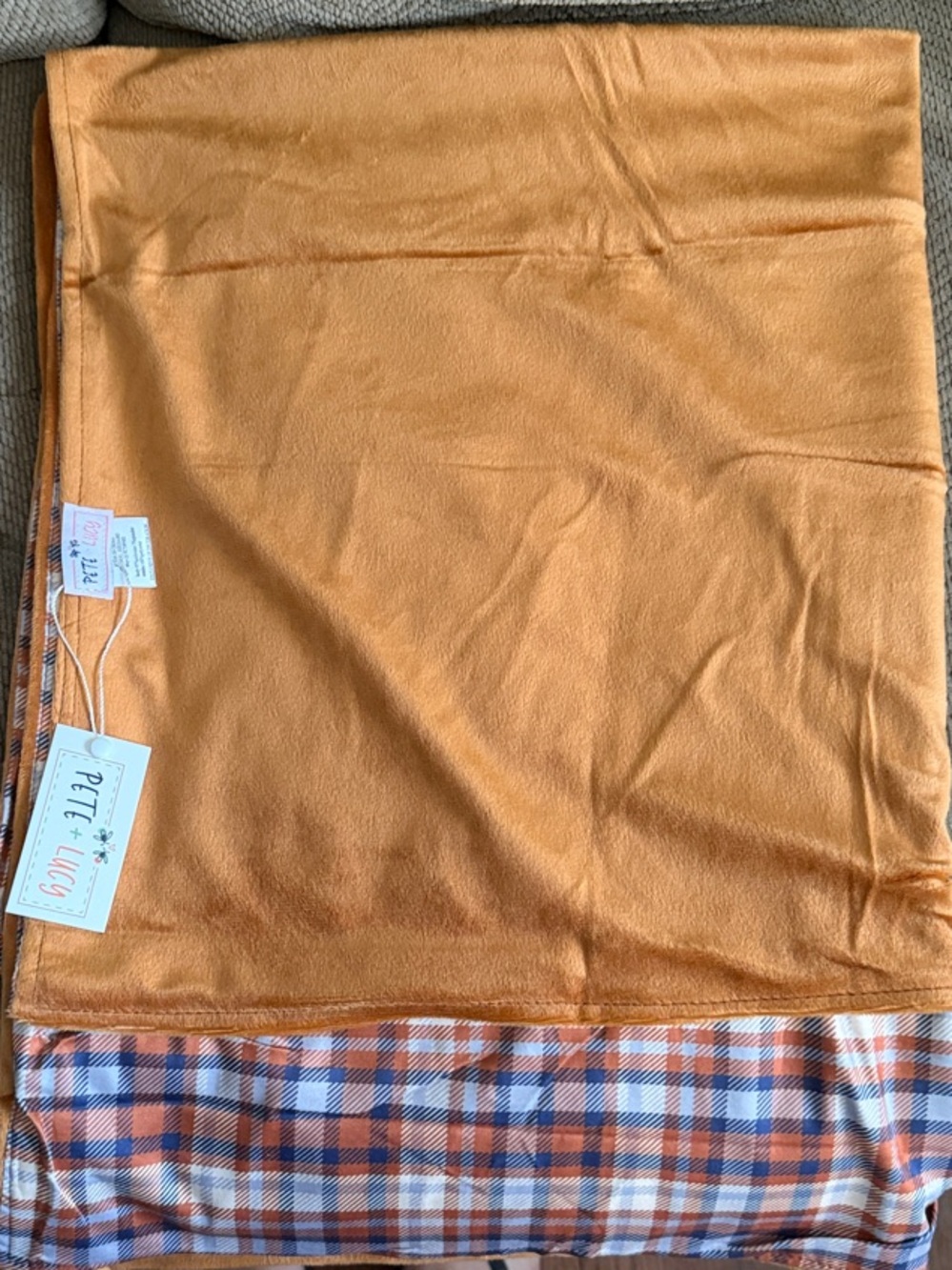 Pete & Lucy Baby Blanket – Orange & Blue Plaid